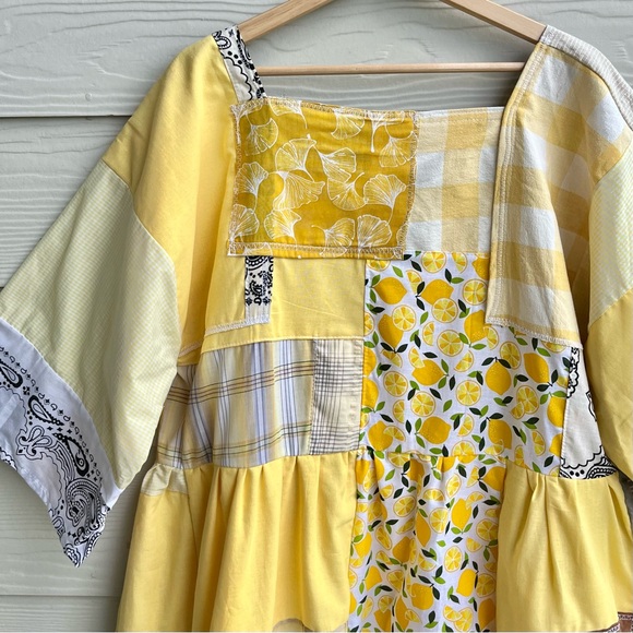 Earth-Toned | Handmade Quilted Patchwork Dress SKU 05216 One Size Fits All - Picture 6 of 8